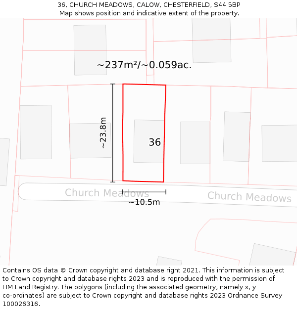 36, CHURCH MEADOWS, CALOW, CHESTERFIELD, S44 5BP: Plot and title map