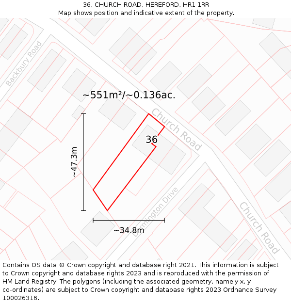 36, CHURCH ROAD, HEREFORD, HR1 1RR: Plot and title map