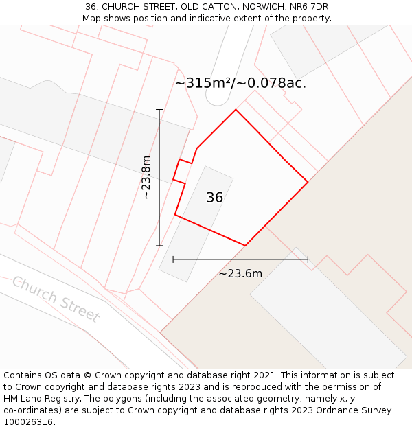 36, CHURCH STREET, OLD CATTON, NORWICH, NR6 7DR: Plot and title map