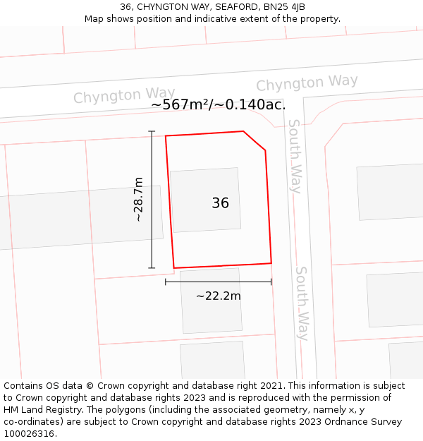 36, CHYNGTON WAY, SEAFORD, BN25 4JB: Plot and title map