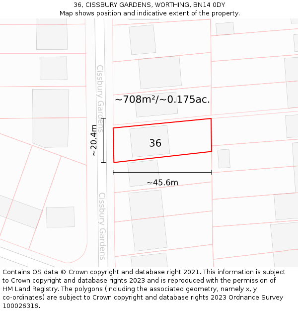 36, CISSBURY GARDENS, WORTHING, BN14 0DY: Plot and title map