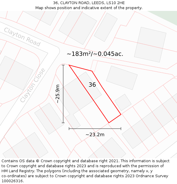 36, CLAYTON ROAD, LEEDS, LS10 2HE: Plot and title map