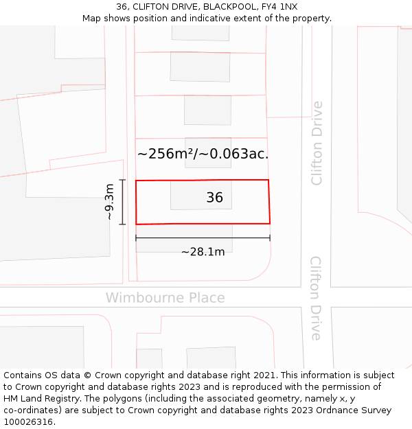 36, CLIFTON DRIVE, BLACKPOOL, FY4 1NX: Plot and title map