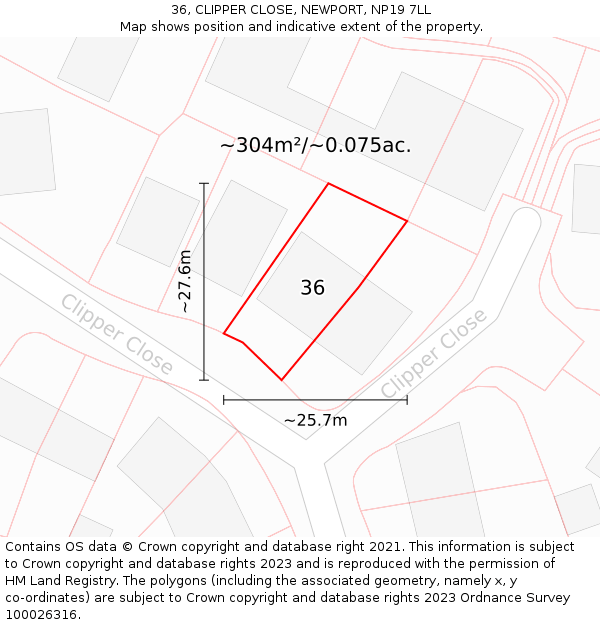 36, CLIPPER CLOSE, NEWPORT, NP19 7LL: Plot and title map