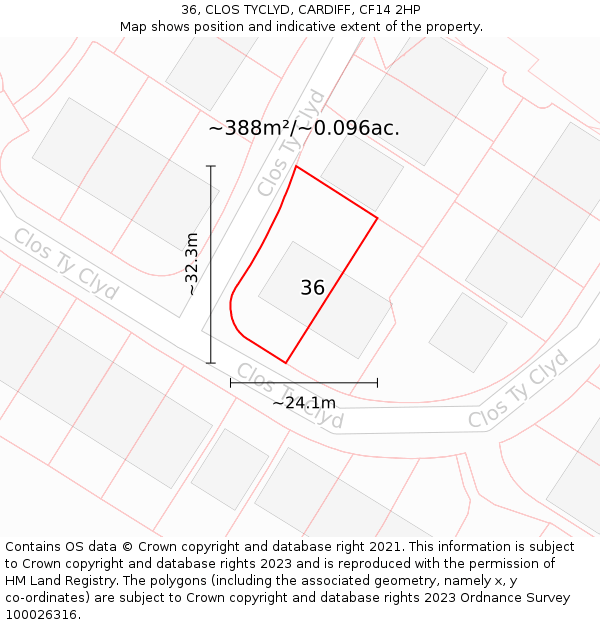 36, CLOS TYCLYD, CARDIFF, CF14 2HP: Plot and title map
