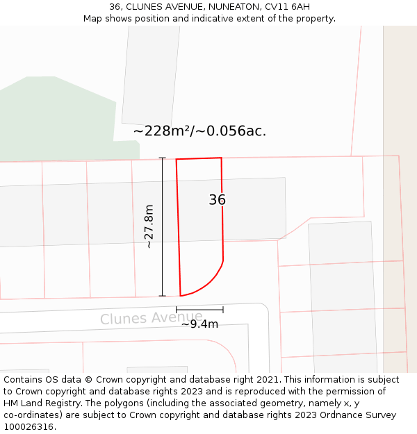 36, CLUNES AVENUE, NUNEATON, CV11 6AH: Plot and title map