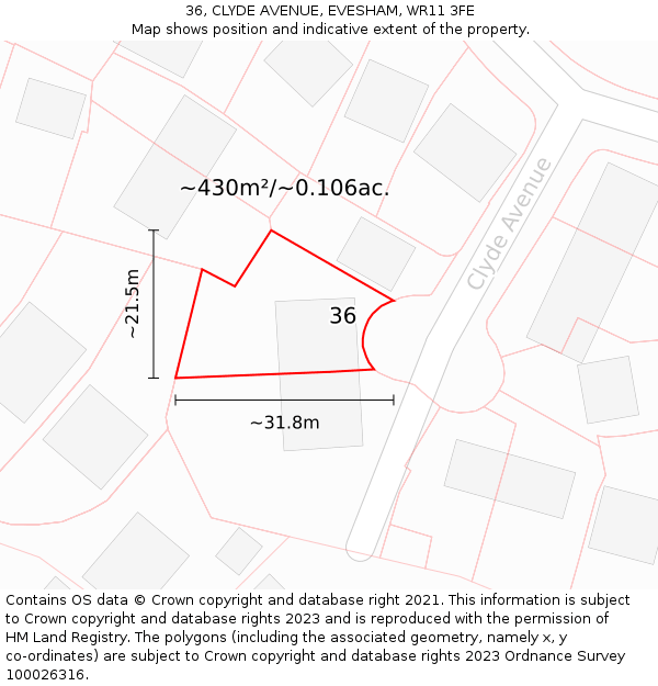 36, CLYDE AVENUE, EVESHAM, WR11 3FE: Plot and title map