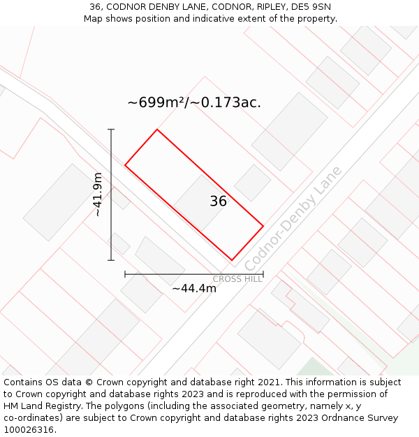 36, CODNOR DENBY LANE, CODNOR, RIPLEY, DE5 9SN: Plot and title map