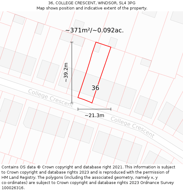 36, COLLEGE CRESCENT, WINDSOR, SL4 3PG: Plot and title map