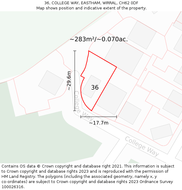 36, COLLEGE WAY, EASTHAM, WIRRAL, CH62 0DF: Plot and title map