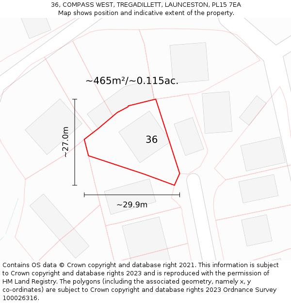 36, COMPASS WEST, TREGADILLETT, LAUNCESTON, PL15 7EA: Plot and title map