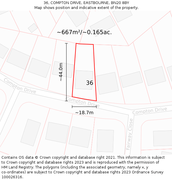 36, COMPTON DRIVE, EASTBOURNE, BN20 8BY: Plot and title map