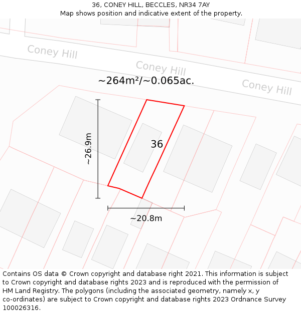 36, CONEY HILL, BECCLES, NR34 7AY: Plot and title map