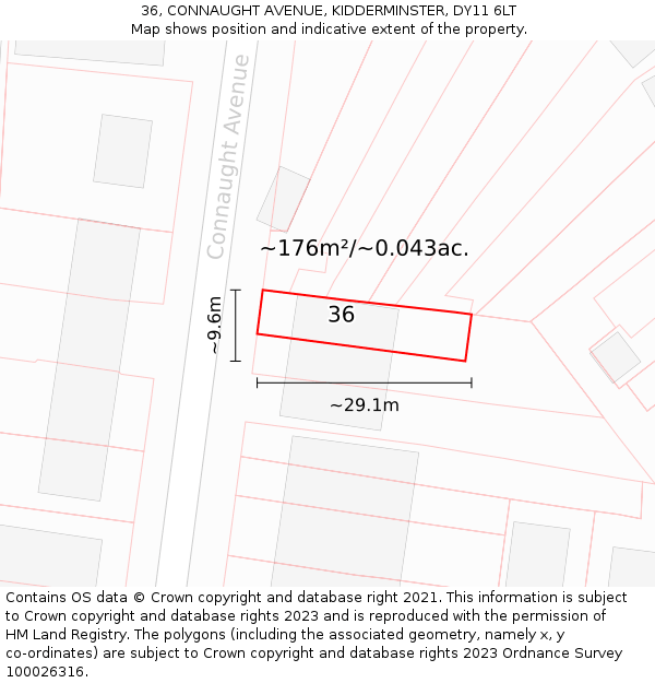 36, CONNAUGHT AVENUE, KIDDERMINSTER, DY11 6LT: Plot and title map