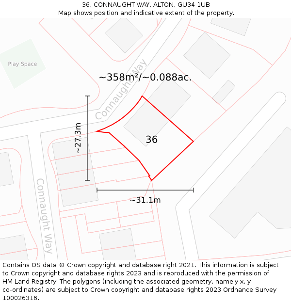 36, CONNAUGHT WAY, ALTON, GU34 1UB: Plot and title map