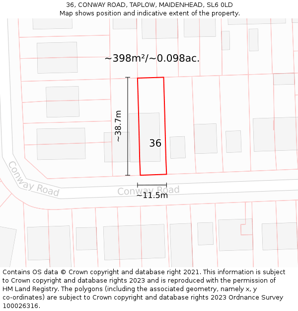 36, CONWAY ROAD, TAPLOW, MAIDENHEAD, SL6 0LD: Plot and title map