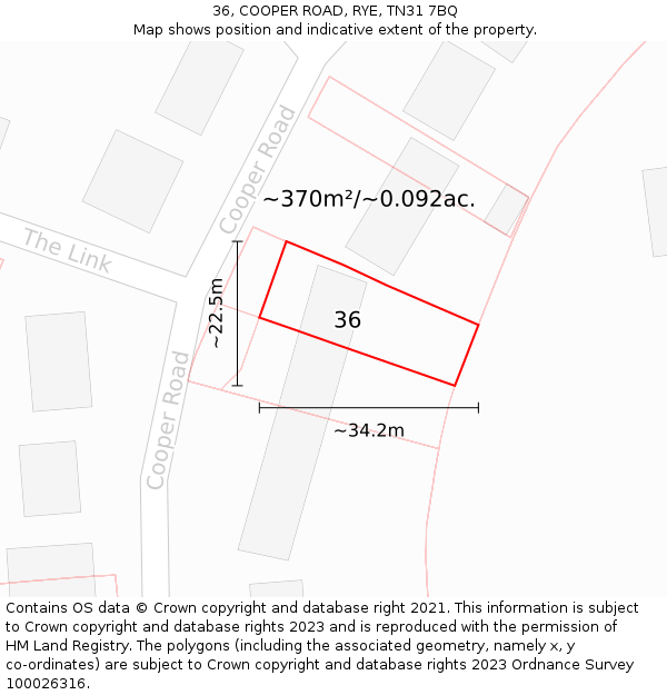36, COOPER ROAD, RYE, TN31 7BQ: Plot and title map