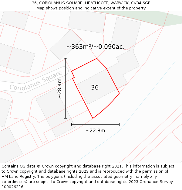 36, CORIOLANUS SQUARE, HEATHCOTE, WARWICK, CV34 6GR: Plot and title map