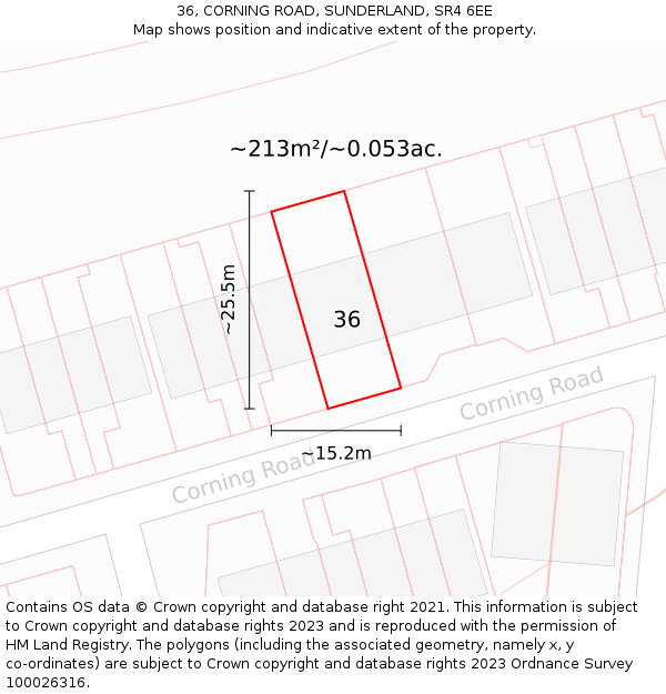 36, CORNING ROAD, SUNDERLAND, SR4 6EE: Plot and title map