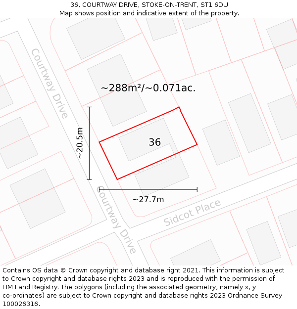 36, COURTWAY DRIVE, STOKE-ON-TRENT, ST1 6DU: Plot and title map