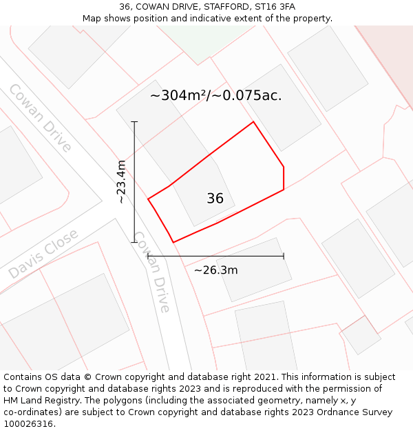 36, COWAN DRIVE, STAFFORD, ST16 3FA: Plot and title map