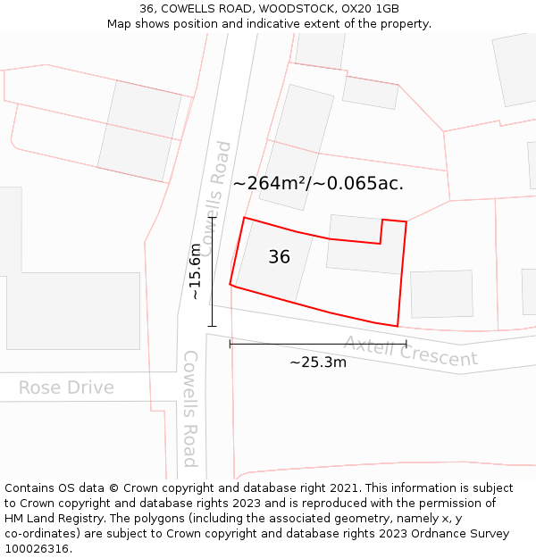 36, COWELLS ROAD, WOODSTOCK, OX20 1GB: Plot and title map
