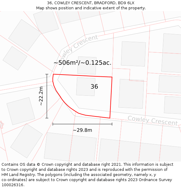 36, COWLEY CRESCENT, BRADFORD, BD9 6LX: Plot and title map