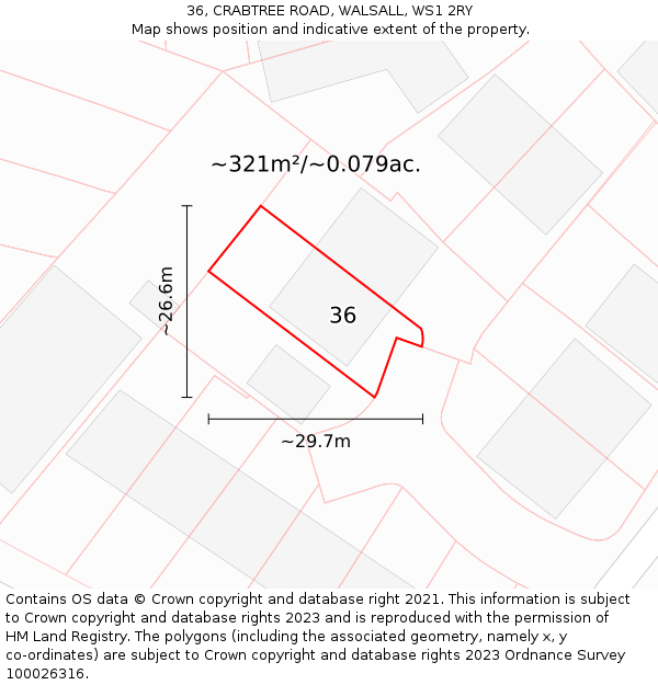 36, CRABTREE ROAD, WALSALL, WS1 2RY: Plot and title map