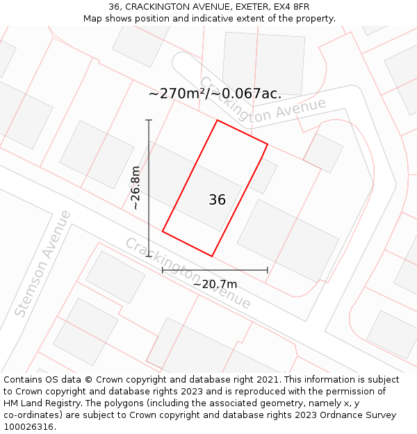 36, CRACKINGTON AVENUE, EXETER, EX4 8FR: Plot and title map
