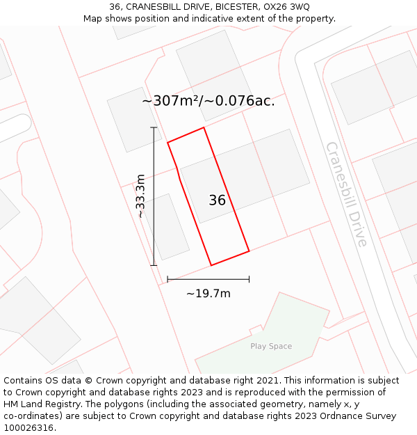 36, CRANESBILL DRIVE, BICESTER, OX26 3WQ: Plot and title map