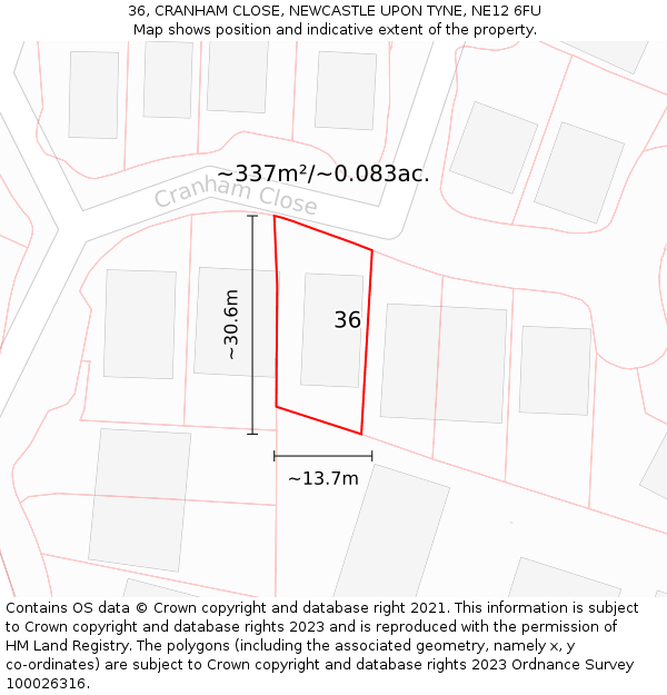 36, CRANHAM CLOSE, NEWCASTLE UPON TYNE, NE12 6FU: Plot and title map