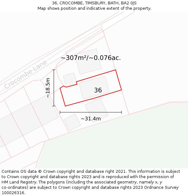 36, CROCOMBE, TIMSBURY, BATH, BA2 0JS: Plot and title map