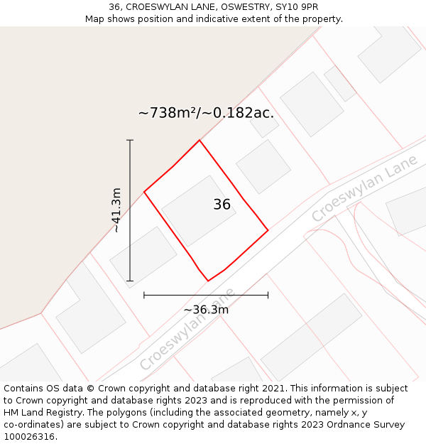 36, CROESWYLAN LANE, OSWESTRY, SY10 9PR: Plot and title map