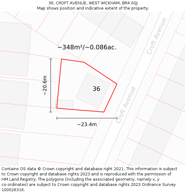 36, CROFT AVENUE, WEST WICKHAM, BR4 0QJ: Plot and title map