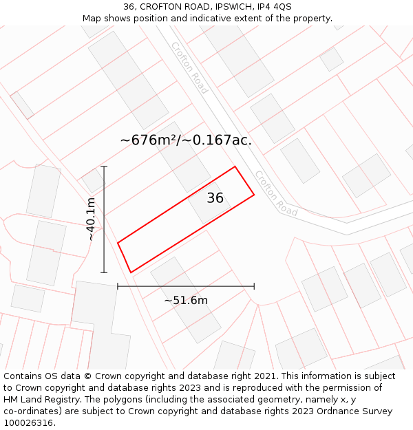 36, CROFTON ROAD, IPSWICH, IP4 4QS: Plot and title map