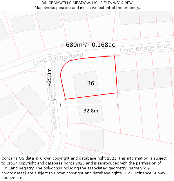 36, CROMWELLS MEADOW, LICHFIELD, WS14 9EW: Plot and title map