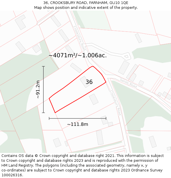 36, CROOKSBURY ROAD, FARNHAM, GU10 1QE: Plot and title map