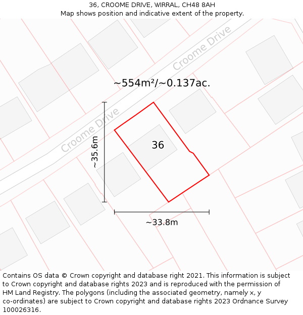 36, CROOME DRIVE, WIRRAL, CH48 8AH: Plot and title map