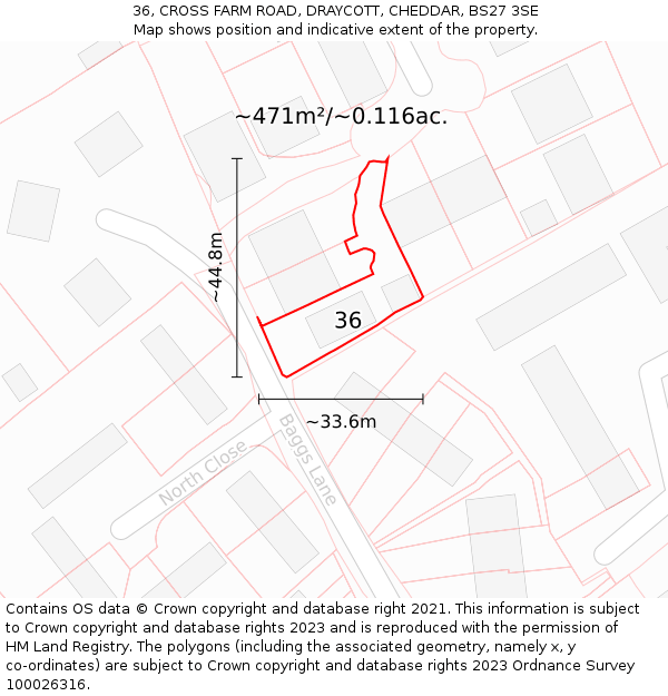 36, CROSS FARM ROAD, DRAYCOTT, CHEDDAR, BS27 3SE: Plot and title map