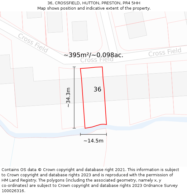 36, CROSSFIELD, HUTTON, PRESTON, PR4 5HH: Plot and title map