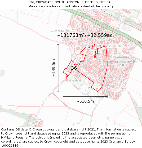 36, CROWGATE, SOUTH ANSTON, SHEFFIELD, S25 5AL: Plot and title map