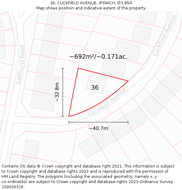 36, CUCKFIELD AVENUE, IPSWICH, IP3 8SA: Plot and title map
