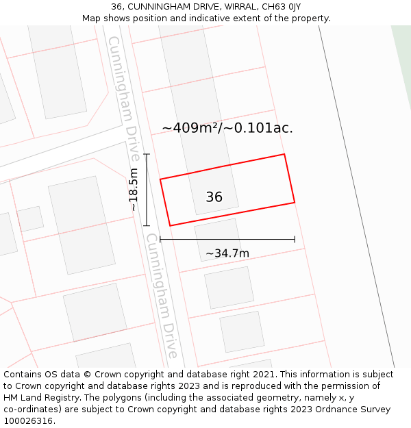 36, CUNNINGHAM DRIVE, WIRRAL, CH63 0JY: Plot and title map