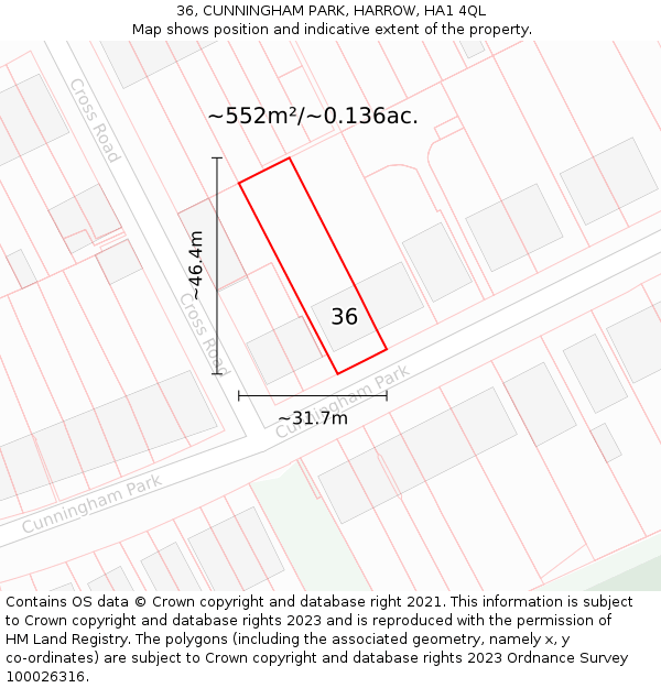 36, CUNNINGHAM PARK, HARROW, HA1 4QL: Plot and title map