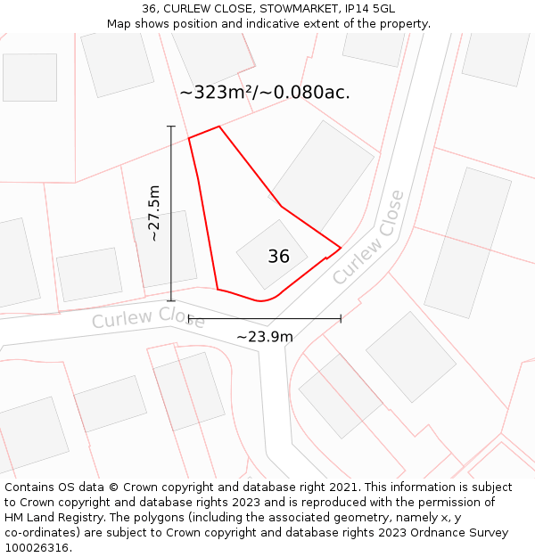 36, CURLEW CLOSE, STOWMARKET, IP14 5GL: Plot and title map