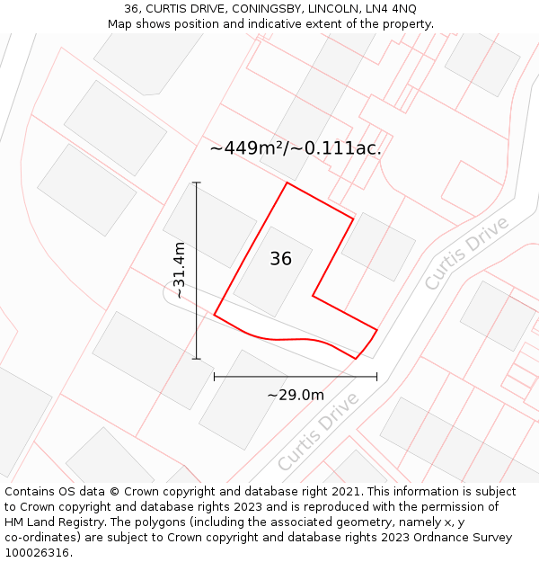 36, CURTIS DRIVE, CONINGSBY, LINCOLN, LN4 4NQ: Plot and title map