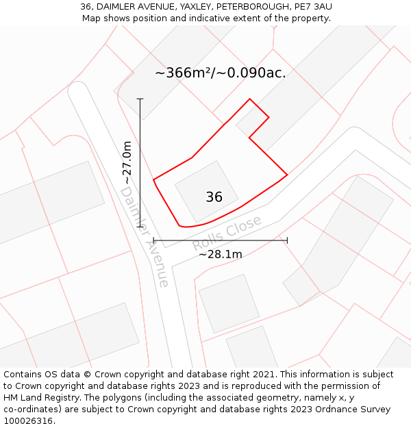 36, DAIMLER AVENUE, YAXLEY, PETERBOROUGH, PE7 3AU: Plot and title map
