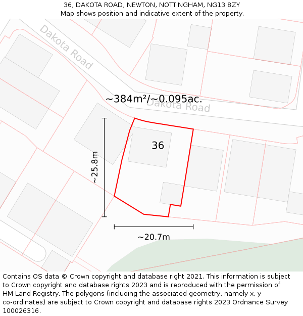 36, DAKOTA ROAD, NEWTON, NOTTINGHAM, NG13 8ZY: Plot and title map