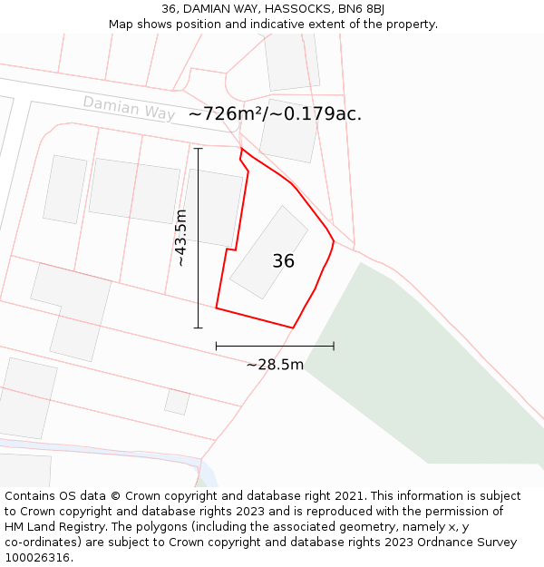 36, DAMIAN WAY, HASSOCKS, BN6 8BJ: Plot and title map