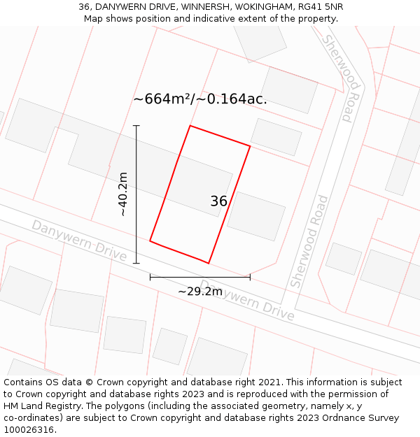 36, DANYWERN DRIVE, WINNERSH, WOKINGHAM, RG41 5NR: Plot and title map